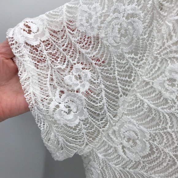 NWT Leo & Nicole Womens White Lace Scoop Neck Short Sheer Lace Sleeve Size XL - Picture 5 of 10